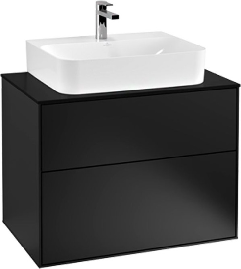 Мебель для ванной Villeroy & Boch Finion 80 black matt lacquer, glass black matt, с настенным освещением