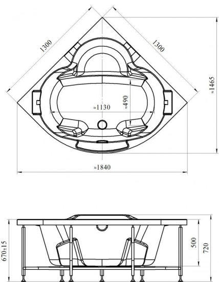Акриловая ванна Radomir Сорренто 3 148х148 см White с гидромассажем