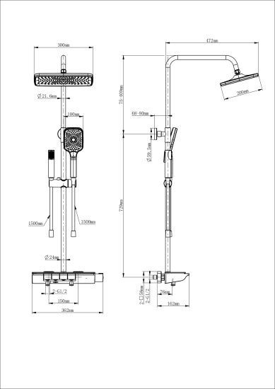 Душевая стойка Wonzon & Woghand Muse Lumia WW-B4174-BG с термостатом
