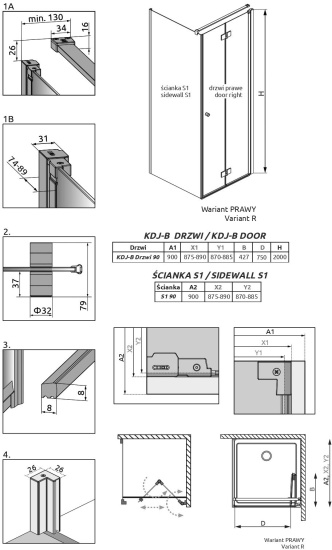 Душевой уголок Radaway Nes KDJ B 90x90 R