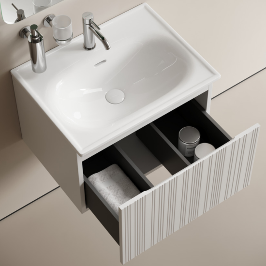 Тумба с раковиной Sancos Code 60 подвесная, белая матовая, раковина белая