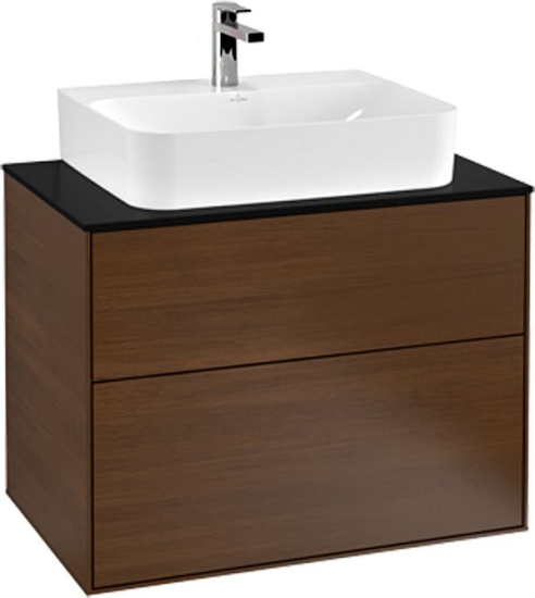 Мебель для ванной Villeroy & Boch Finion 80 walnut veneer, glass black matt, с настенным освещением
