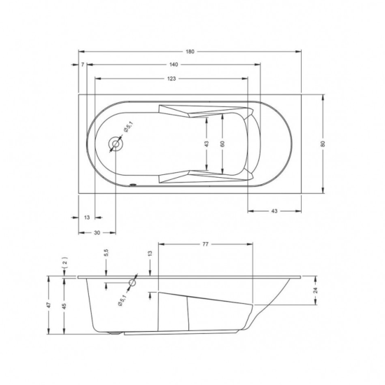 Акриловая ванна Riho Lazy L 180x80 см