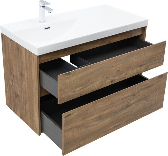 Тумба с раковиной Aquanet Nova Lite 2.0 100 L 2 ящика, дуб рустикальный