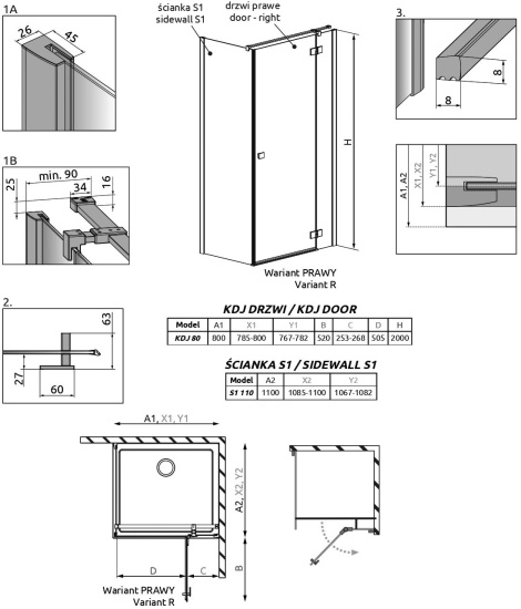 Душевой уголок Radaway Essenza New Black KDJ 80х110 R