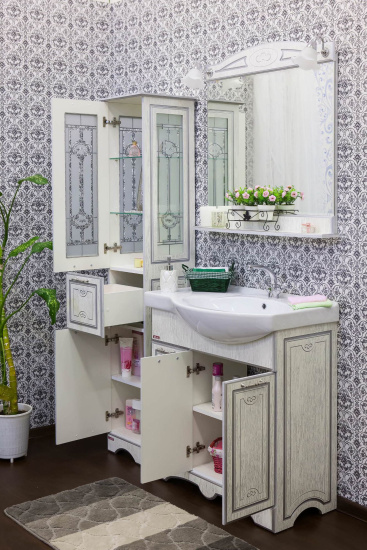 Мебель для ванной Sanflor Адель 82 белая, патина серебро, L