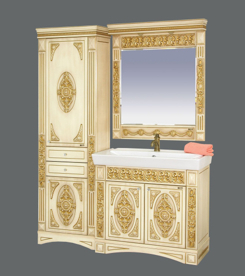 Тумба под раковину Misty Беатрис 80 бежевая, патина