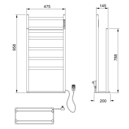 Полотенцесушитель электрический Wonzon & Woghand Essen WW-A407-BR напольный