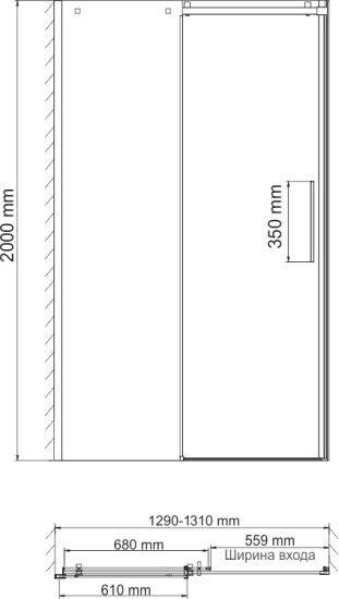 Душевая дверь в нишу Wasserkraft Alme 15R30 130 см