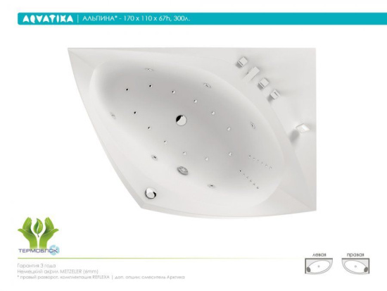 Акриловая ванна Aquatika Альпина 170 см Sensa
