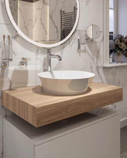 Столешница с раковиной Duravit White Tulip 43, дуб французский, 80, без отверстий + тумба 80
