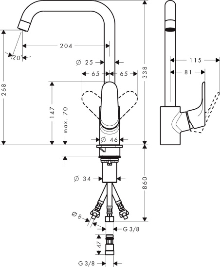 Смеситель для кухни Hansgrohe Focus M41 31822000, хром