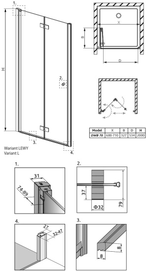 Душевая дверь в нишу Radaway Nes DWB 70 L
