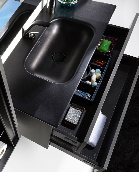 Тумба с раковиной Armadi Art Vallessi 100 антрацит матовая, с черной раковиной