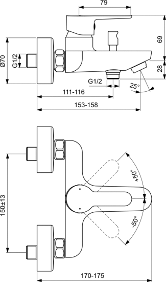 Смеситель для ванны Ideal Standard Sesia BC208AA