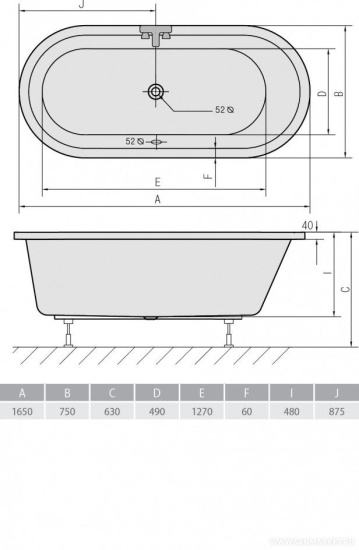 Акриловая ванна Alpen Astra O 165x75 см