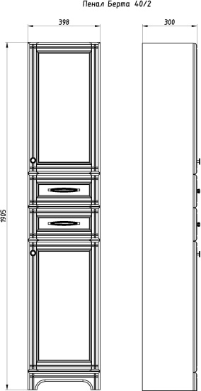 Пенал ASB-Woodline Берта 40 белый, патина серебро
