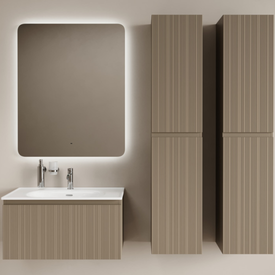 Тумба с раковиной Sancos Code 80 подвесная, серо-бежевая, раковина белая