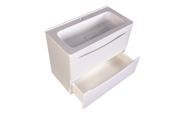Тумба с раковиной Style Line Бергамо мини 70 2 ящика Люкс антискрейтч белая, Plus подвесная