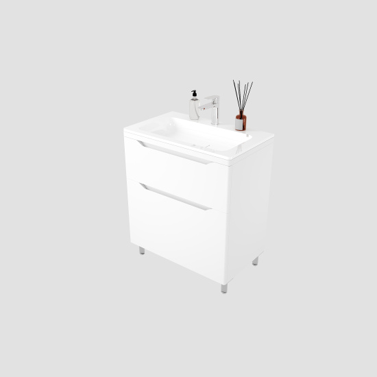 Тумба с раковиной Style Line Марелла 70 2 ящика Люкс антискрейтч белая матовый, Plus напольная