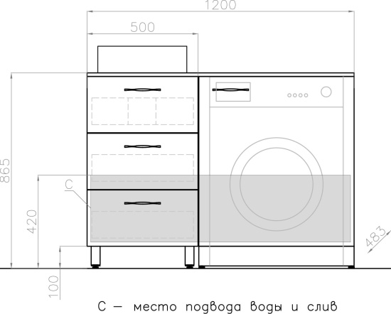 Тумба с раковиной Style Line Берн 120 под стиральную машину