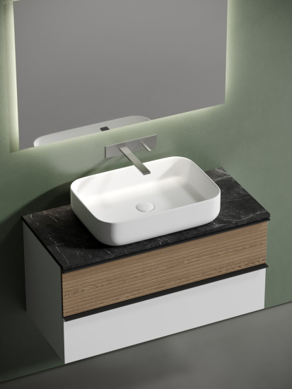 Тумба с раковиной Sancos Delta 100 дуб светлый/белый, DL100W