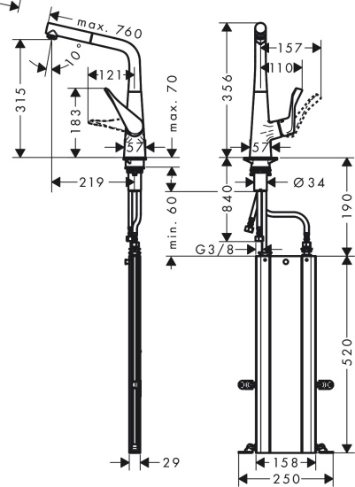 Смеситель для кухни Hansgrohe Metris M71 73828000 хром