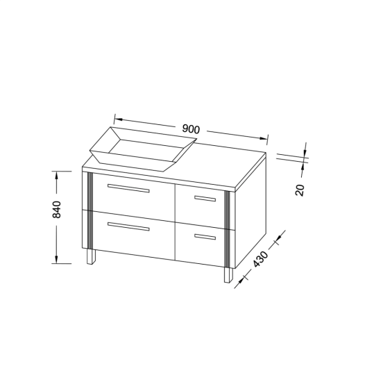 Тумба с раковиной Sanvit Ричмонд 90 R со столешницей