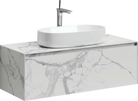 Тумба с раковиной Sancos Stone 120 со столешницей из керамогранита черный марамор, подвесная