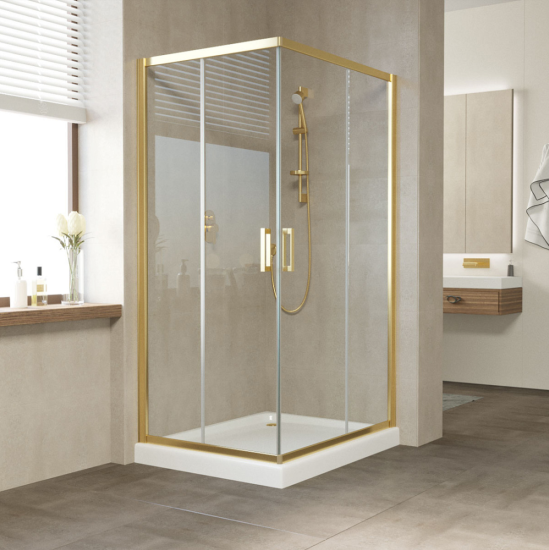 Душевой уголок CeramaLux CL902-90 Matt Gold 90x90, профиль матовое золото, стекло прозрачное