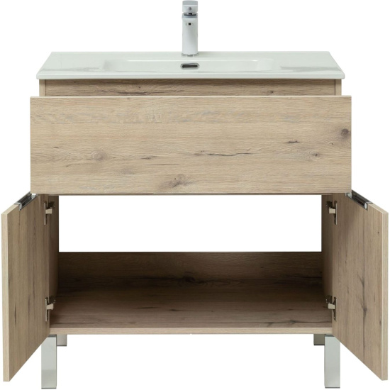 Тумба с раковиной Aquanet Алвита new 80 напольная, дуб веллингтон белый, с дверками и ящиком