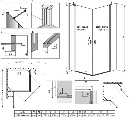 Душевой уголок Radaway Nes Black KDD II 80x90