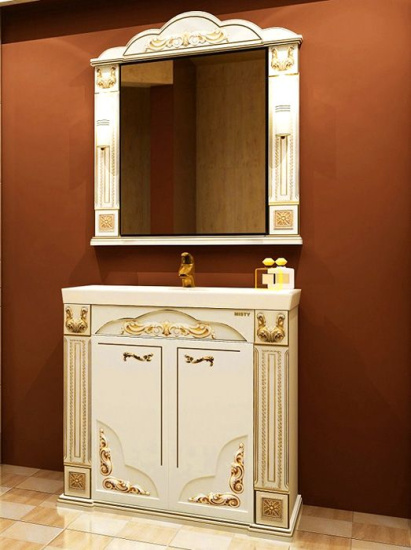 Тумба с раковиной Misty Барокко 100 бежевая, патина