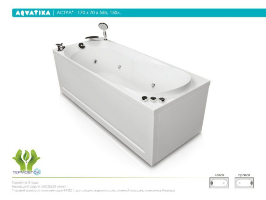 Акриловая ванна Aquatika Астра 170 см Basic