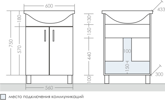 Тумба с раковиной СанТа Грация 60
