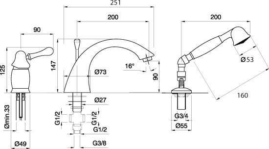 Смеситель на борт ванны Migliore Maya ML.MAY-8950.DO золото