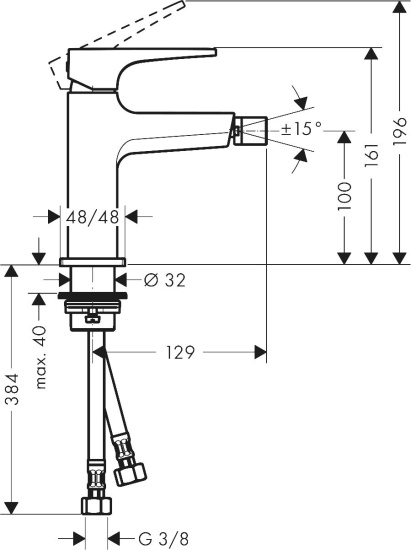 Смеситель для биде Hansgrohe Metropol 32520990 с донным клапаном Push-Open