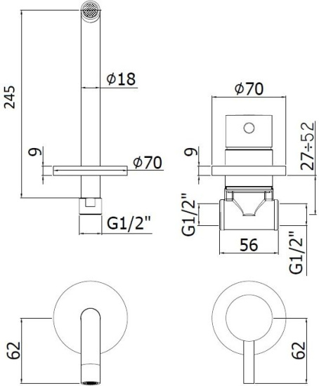 Смеситель для раковины Paffoni Light LIG007NO70 с внутренней частью