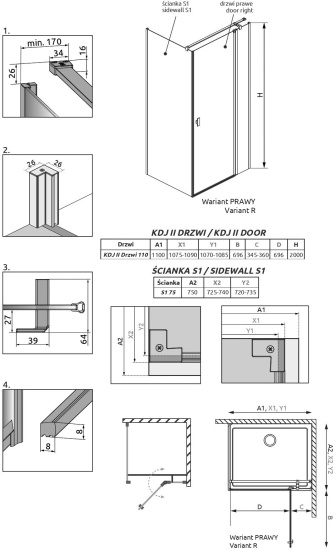 Душевой уголок Radaway Nes Black KDJ II 110x75 R