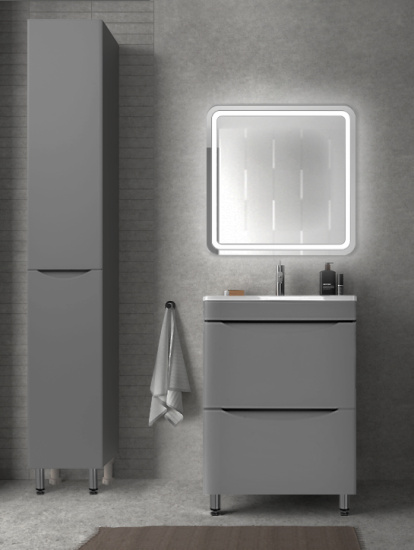Тумба с раковиной Style Line Бергамо мини 80 2 ящика Люкс антискрейтч серая, Plus напольная