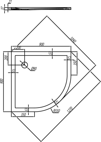 Поддон для душа AQUATON Калифорния 90x90 четверть круга