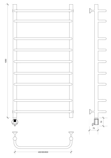 Полотенцесушитель электрический Secado Мерида 2 100/60 L, хром