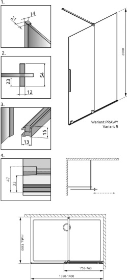 Душевая перегородка Radaway Furo Gold Walk-in 140 R