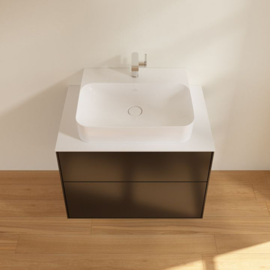 Мебель для ванной Villeroy & Boch Finion 80 black matt lacquer, glass white matt, с настенным освещением