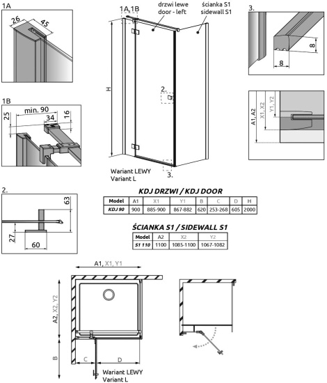 Душевой уголок Radaway Essenza New Black KDJ 90х110 R