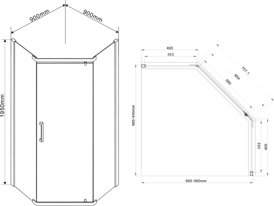 Душевой уголок Vincea Stresa VSP-1S900CLB 90x90, профиль черный, стекло прозрачное