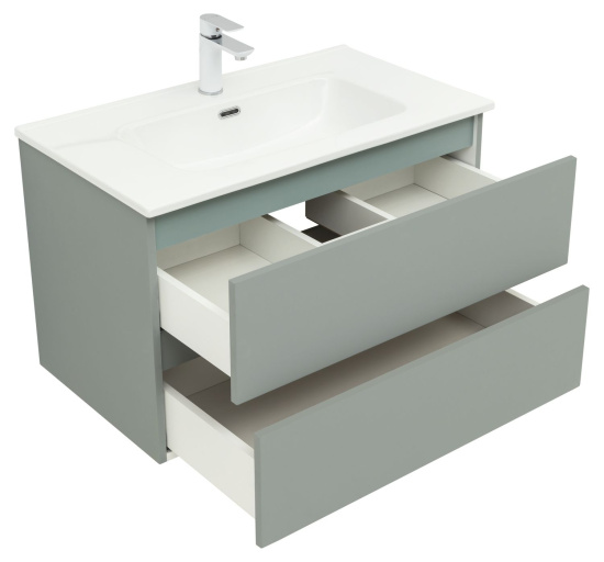 Тумба с раковиной Aquanet Вега 2.0 80 2 ящика, мисти грин, раковина Flat