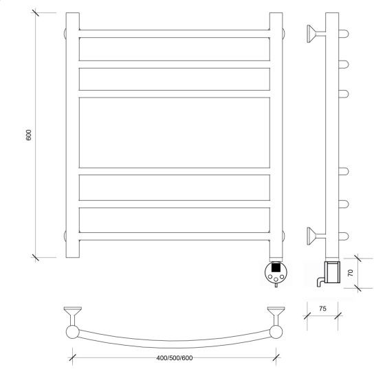 Полотенцесушитель электрический Secado Милан 3 60/60 R, хром