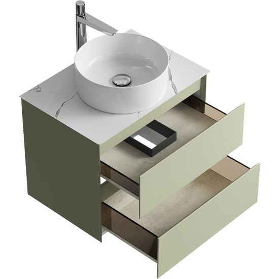 Тумба с раковиной Aqwella 5 stars Geometria 65 подвесная 2 ящика, зеленый шалфей, столешница белый мрамор