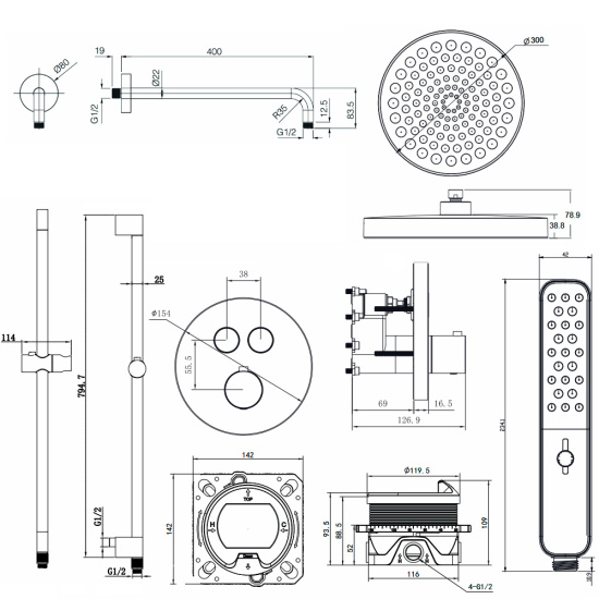 Душевая система AQUAme AQM8401GM с термостатом